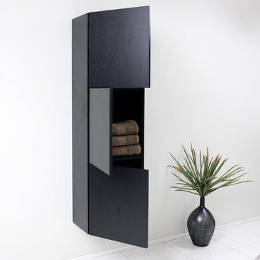 Fresca Black Bathroom Linen Side Cabinet w/ 3 Large Storage Areas Linen Cabinet Fresca